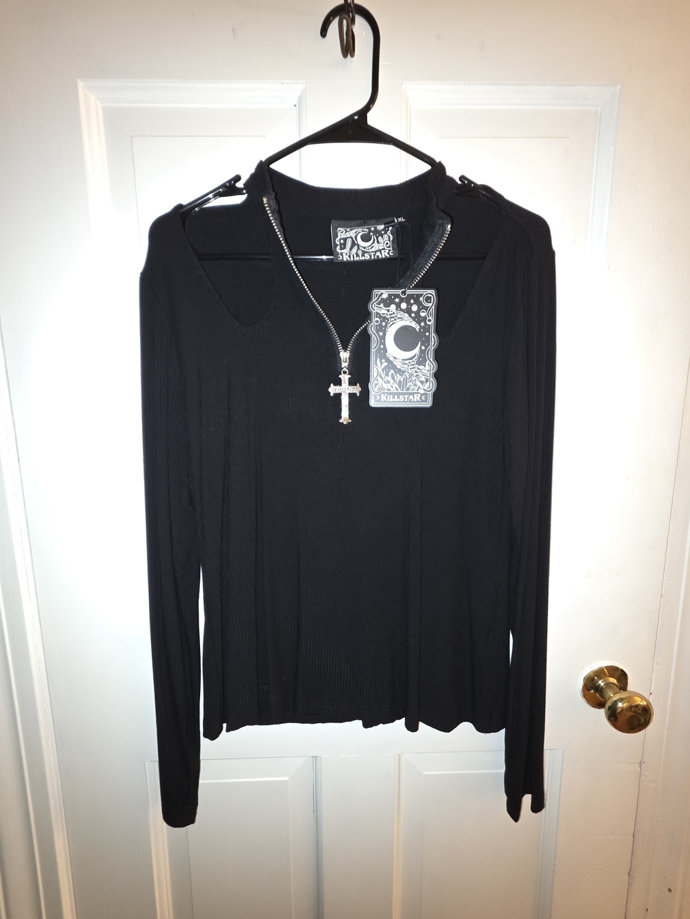 Killstar Black Ribbed Long-Sleeve Zip Neck Top
